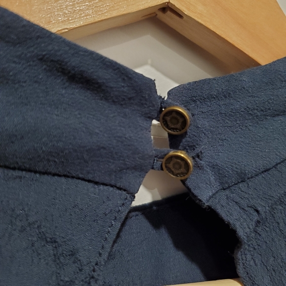 Aritzia Gentle fawn small blouse high neck bell sleeve Top flowy teal lace shirt - Picture 13 of 16